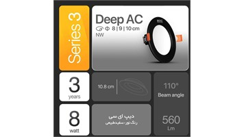 پنل سقفی توکار 8 وات مدل دیپ بدنه مشکی برند EDC
