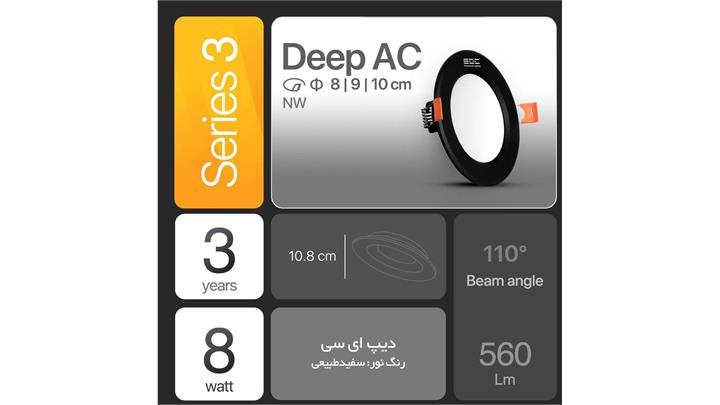 پنل سقفی توکار 8 وات مدل دیپ بدنه مشکی برند EDC