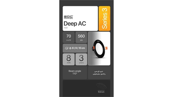پنل سقفی توکار 8 وات مدل دیپ بدنه مشکی برند EDC