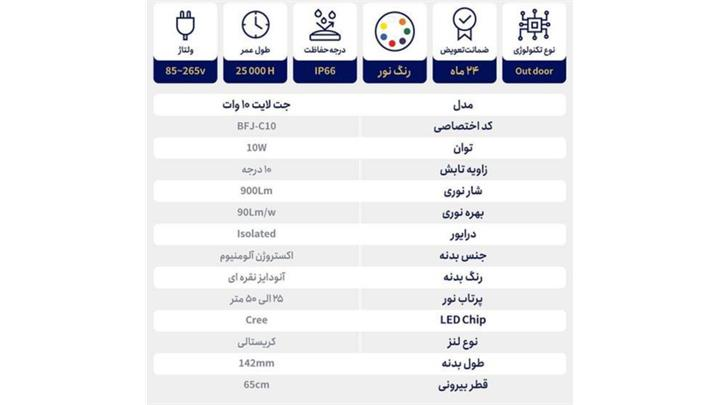 پرژکتور نما جت لایت 10 وات برند یکتا افروز